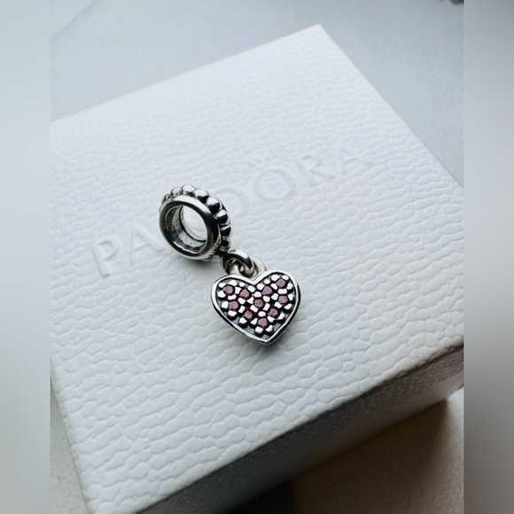 Authentic Retired Pandora Red Pave Sparkling Heart Dangle Charm S925 Ale - Picture 10 of 13